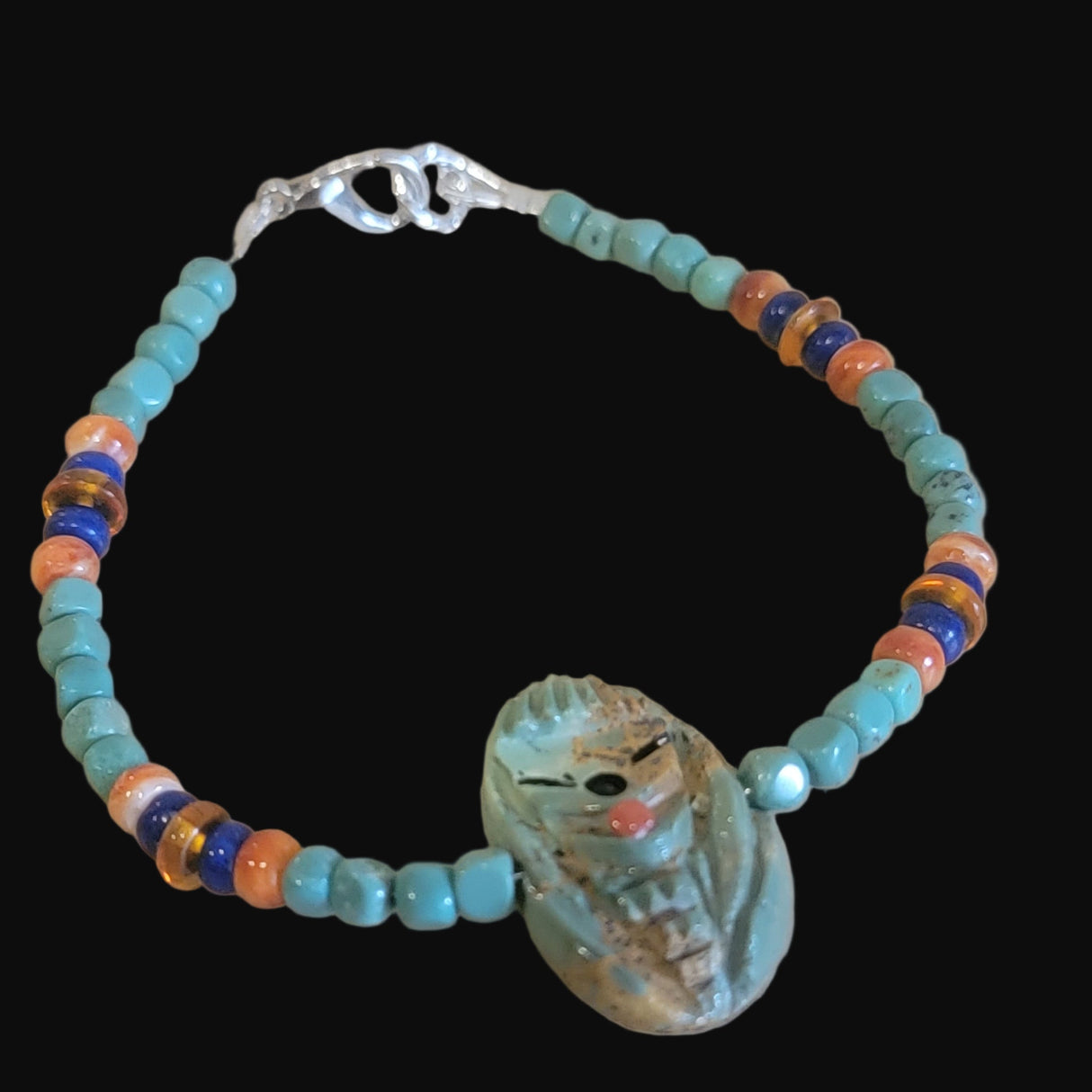 Campo Frio Turquoise Zuni Corn Maiden Zuni Fetish w/ Gemstones Bracelet Indian Jewelry