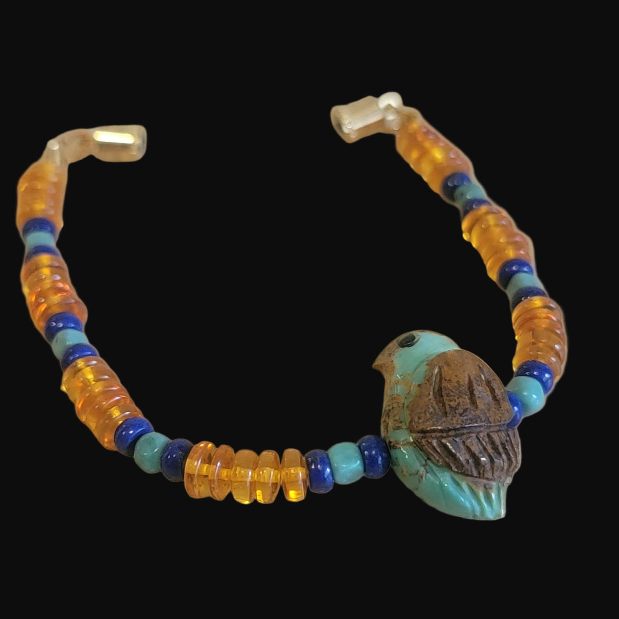 Campo Frio Zuni Fetish Bird w/Amber Beads Indian Jewelry Bracelet