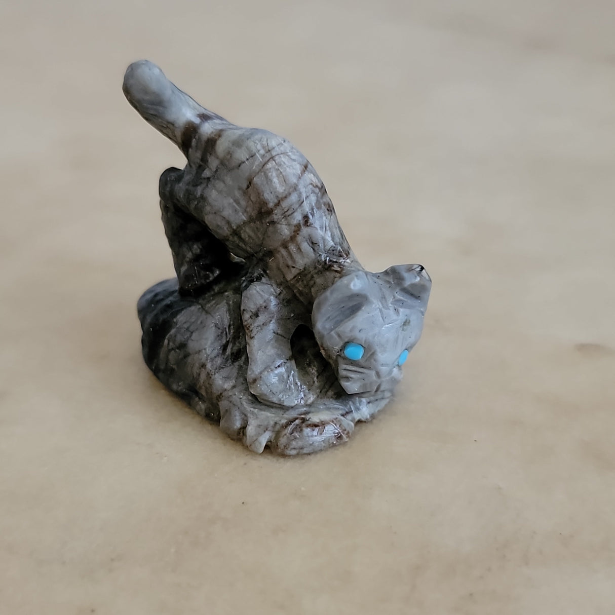 Picasso Marble Playful Mountain Lion Cub Zuni Fetish