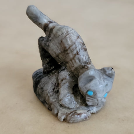 Wilfred Cheama Picasso Marble Playful Mountain Lion Cub Zuni Fetish