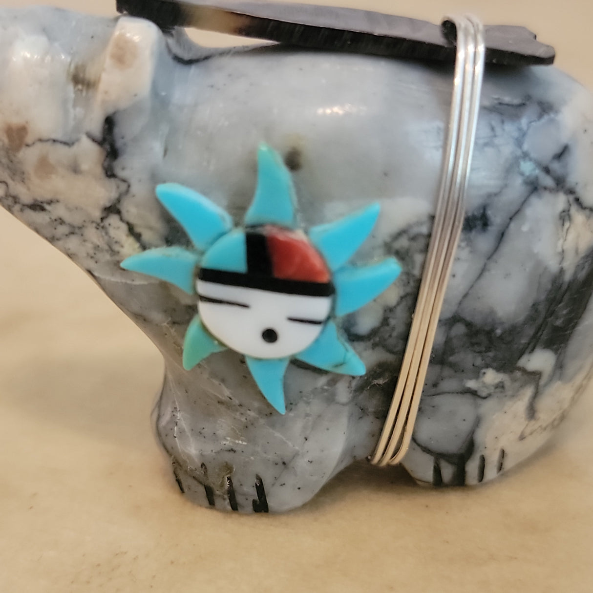 Picasso Marble w/ Zuni Sun Bear Zuni Fetish