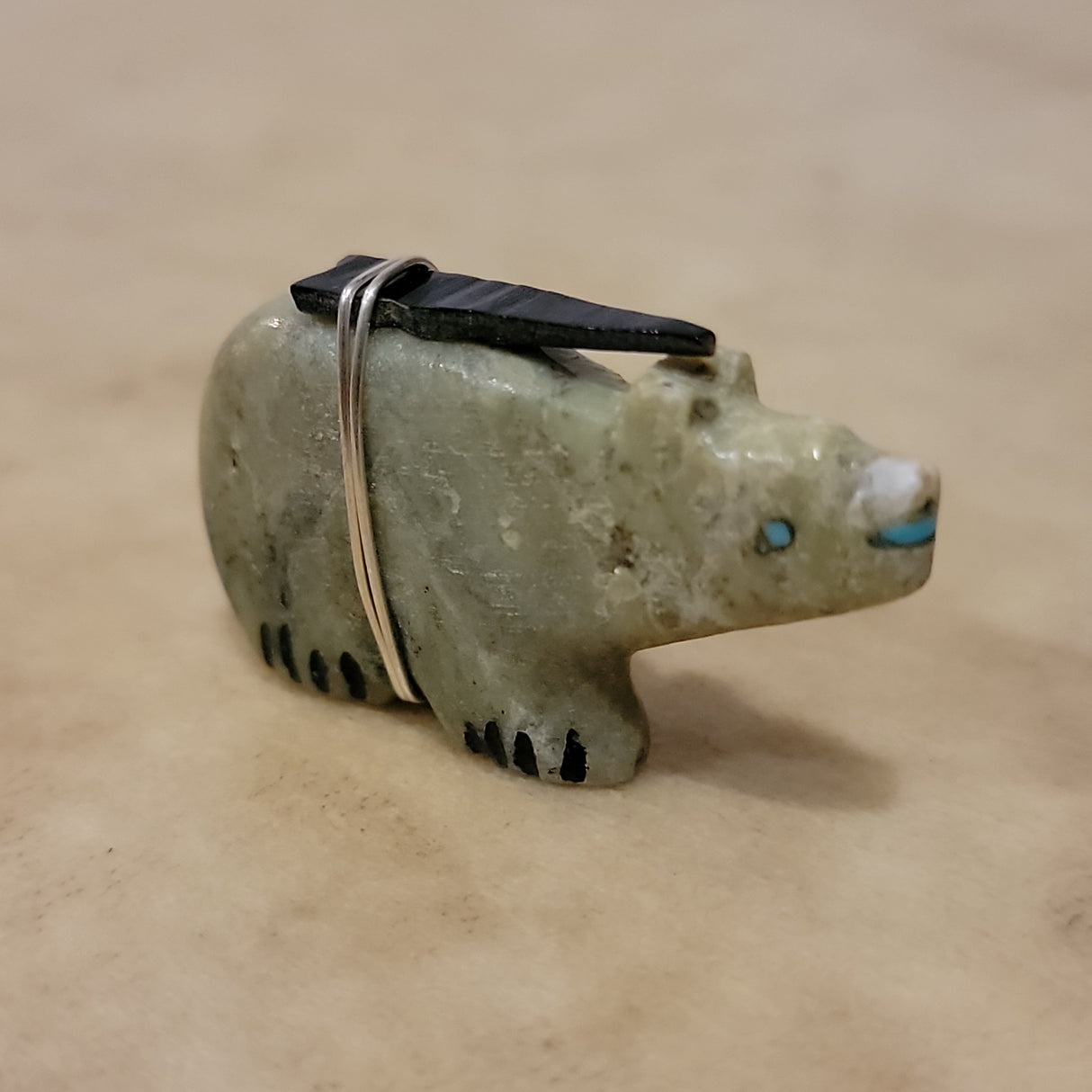Serpentine Bear w/ Zuni Sun Symbol Zuni Fetish