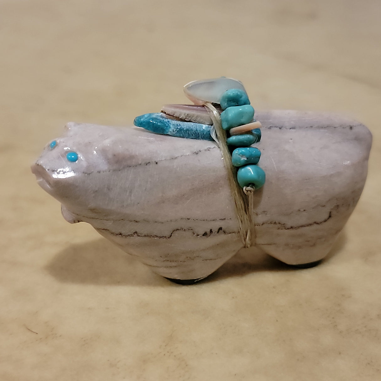 Delvin Leekya Dolomite Zuni Fetish Mountain Lion w/ Fancy Offering