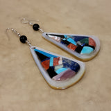 Tear Drop Shaped Mosaic Inlay Zuni Earrings Indian Jewelry