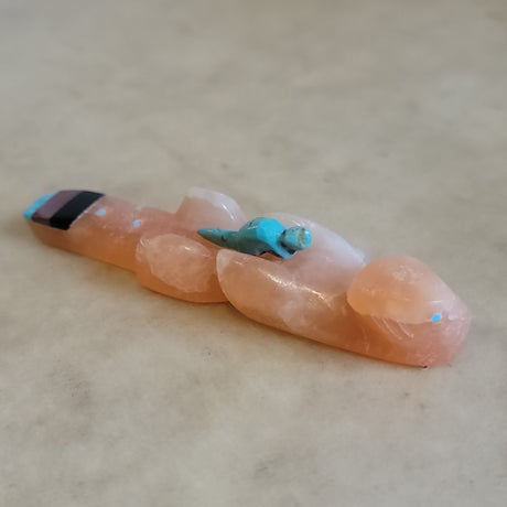 Alabaster Otter with Baby and Inlay Zuni Fetish