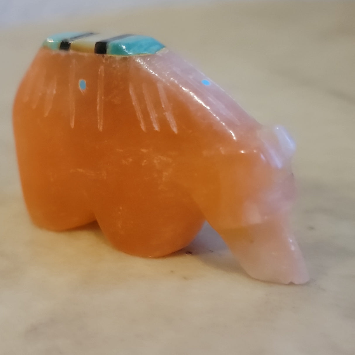 Brandon Phillips Alabaster Bear w/Inlay Zuni Fetish