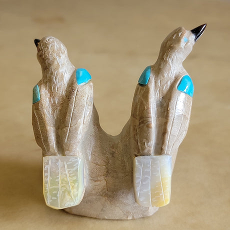 Freddie Leekya  Double Travertine Lovebirds Zuni Fetish