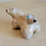 Travertine Messenger Bird Hitchhiker w/Bear Zuni Fetish