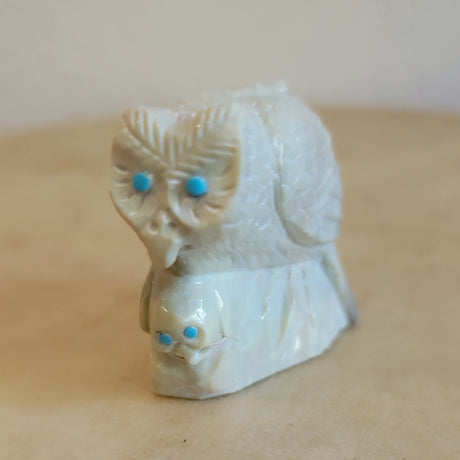 Derrick Kaamasee Owl and Owl Serpentine Zuni Fetish