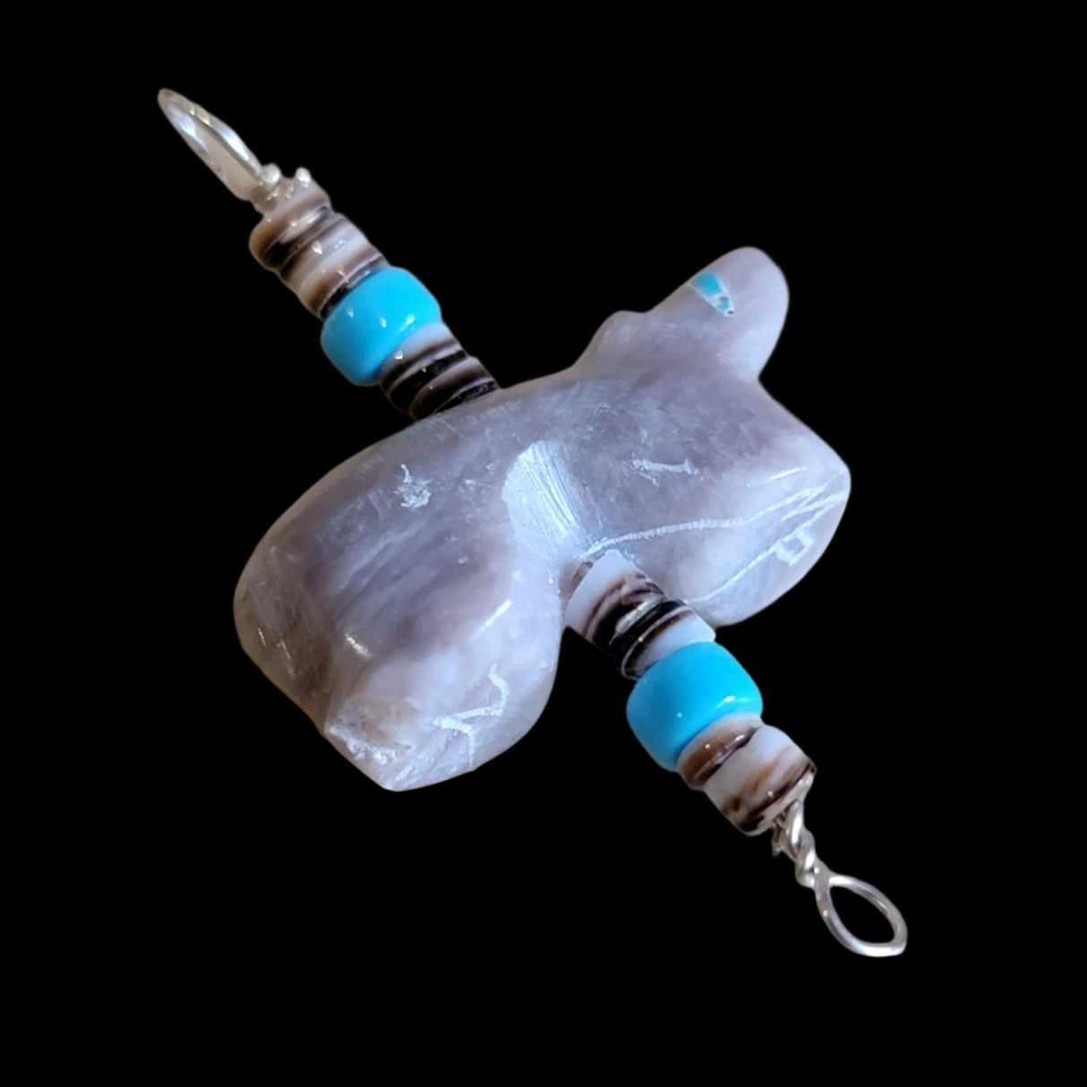 Zuni Fetish Fluorite Bear w/Heishe Pendant Indian Jewelry