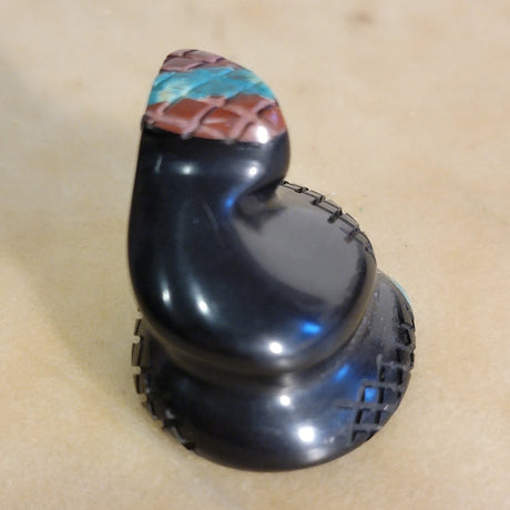 Coiled Jet Inlaid Rattlesnake/Snake Zuni Fetish