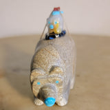Double Travertine and Mother of Pearl Bears Zuni Fetish