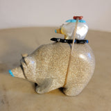 Double Travertine and Mother of Pearl Bears Zuni Fetish