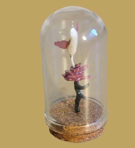 Hummingbird Fetish w/Rose in Miniature Glass Dome Zuni Fetish