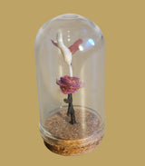 Hummingbird Fetish w/Rose in Miniature Glass Dome Zuni Fetish