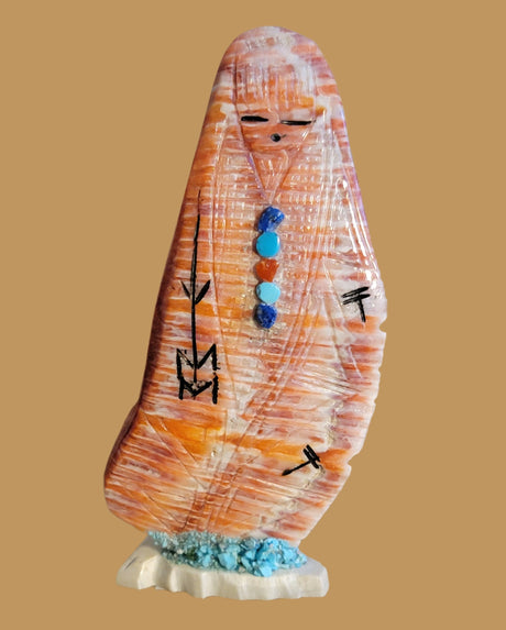 Spiny Oyster Shell Double Corn Maiden on Arrowhead Base Zuni Fetish