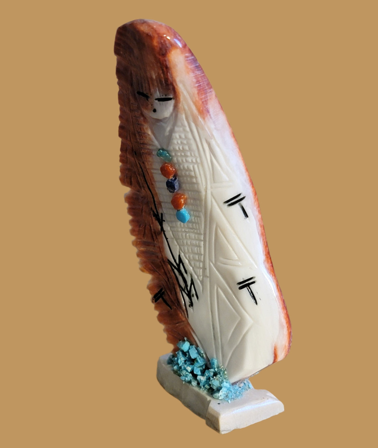 Spiny Oyster Shell Double Corn Maiden on Arrowhead Base Zuni Fetish