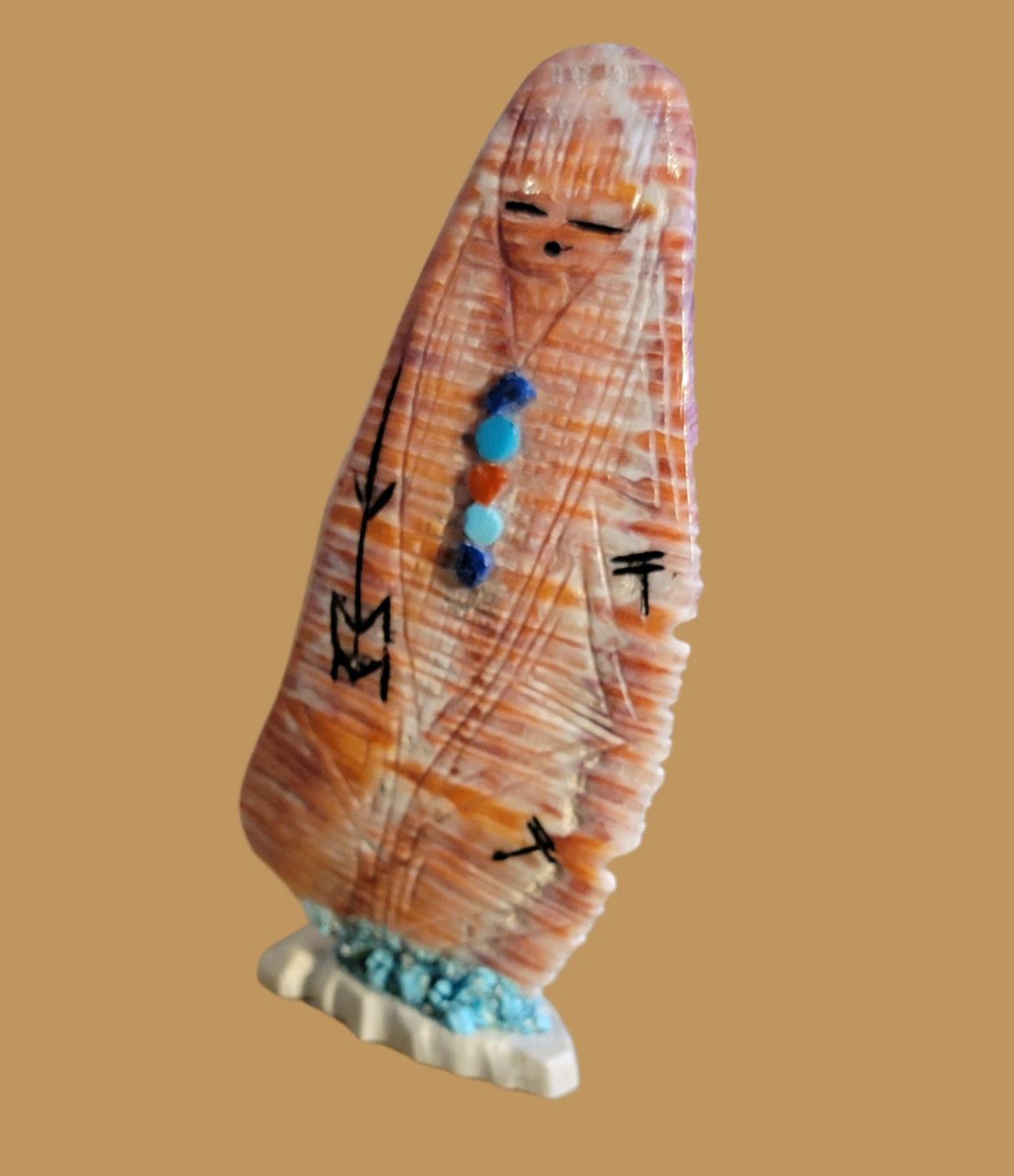 Spiny Oyster Shell Double Corn Maiden on Arrowhead Base Zuni Fetish
