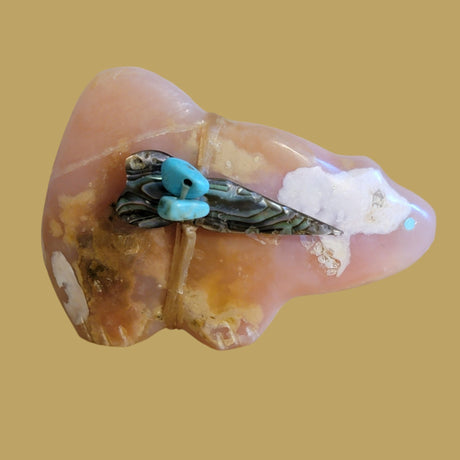 Pink Calcite Bobcat w/Side Pack Zuni Fetish