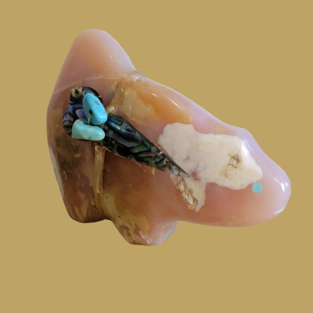 Pink Calcite Bobcat w/Side Pack Zuni Fetish