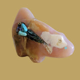 Pink Calcite Bobcat w/Side Pack Zuni Fetish