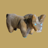 Travertine Horse w/Turquoise Hooves and M.O.P. Nose Zuni Fetish