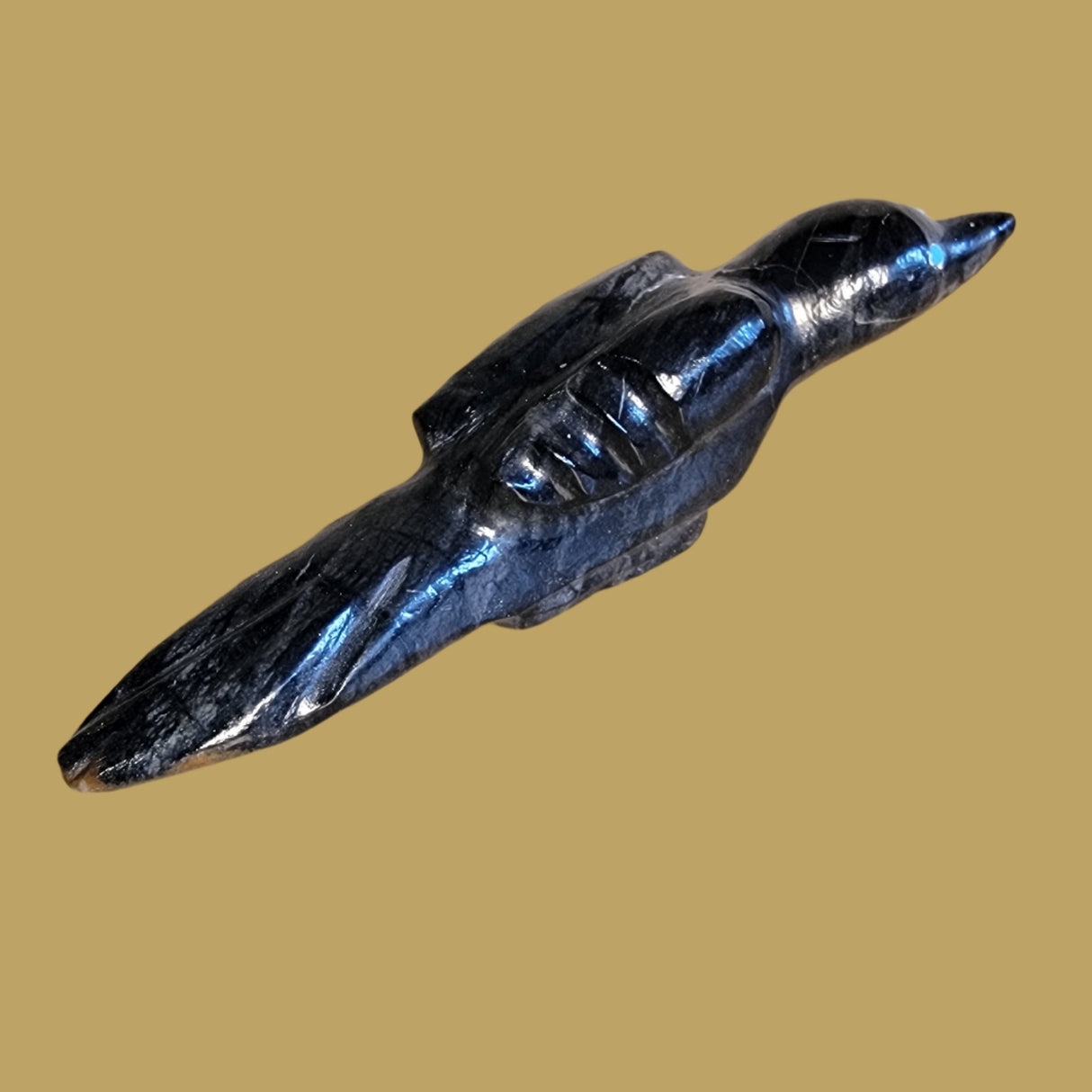 Black Marble Healing Raven Zuni Fetish