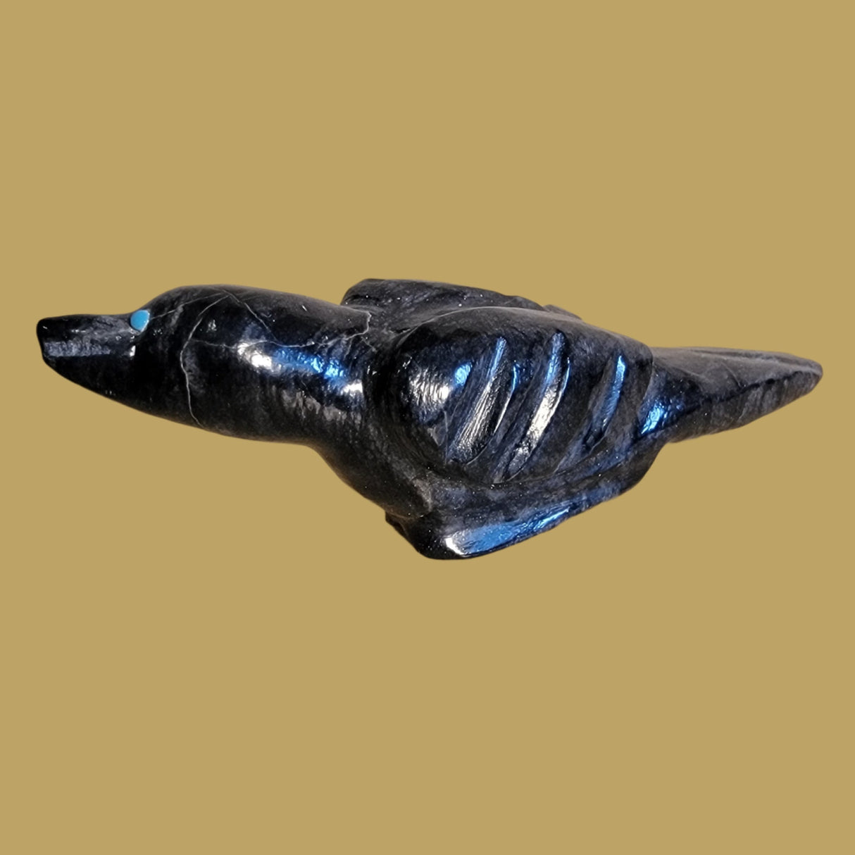 Black Marble Healing Raven Zuni Fetish