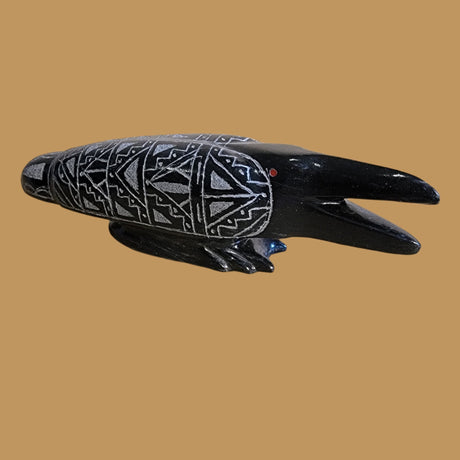 Highly Polished and Delicately Etched Black Marble Raven