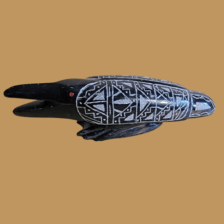 Highly Polished and Delicately Etched Black Marble Raven