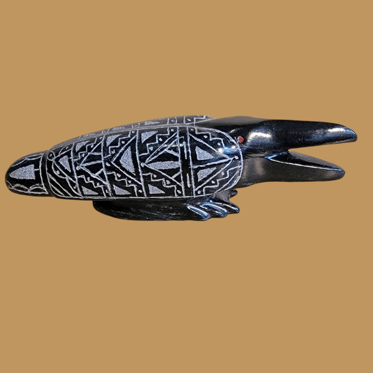 Highly Polished and Delicately Etched Black Marble Raven