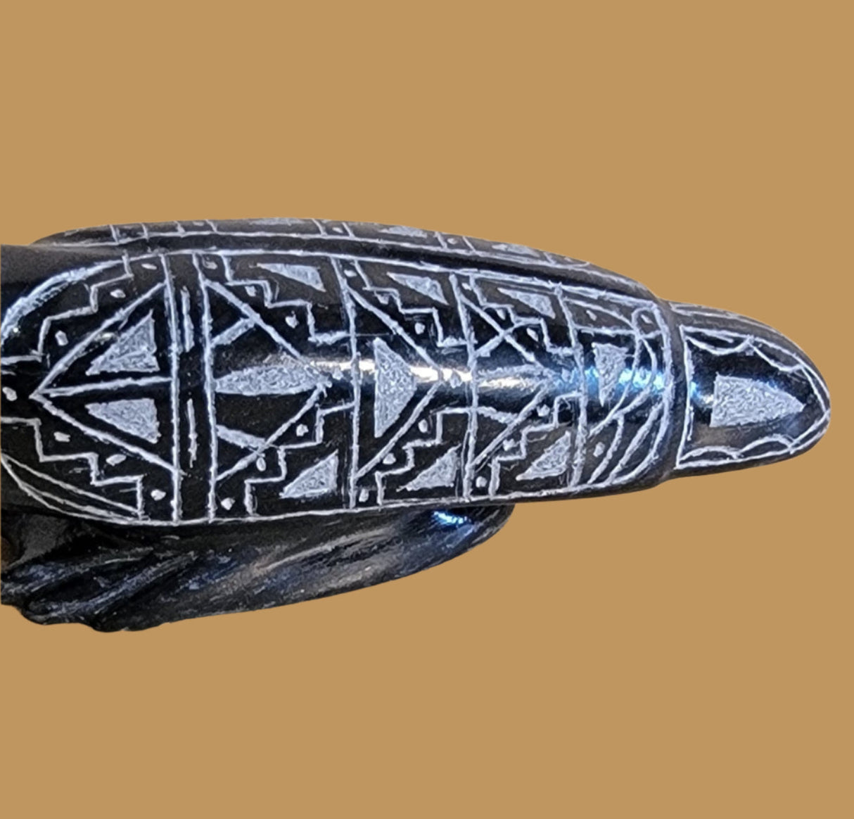 Highly Polished and Delicately Etched Black Marble Raven