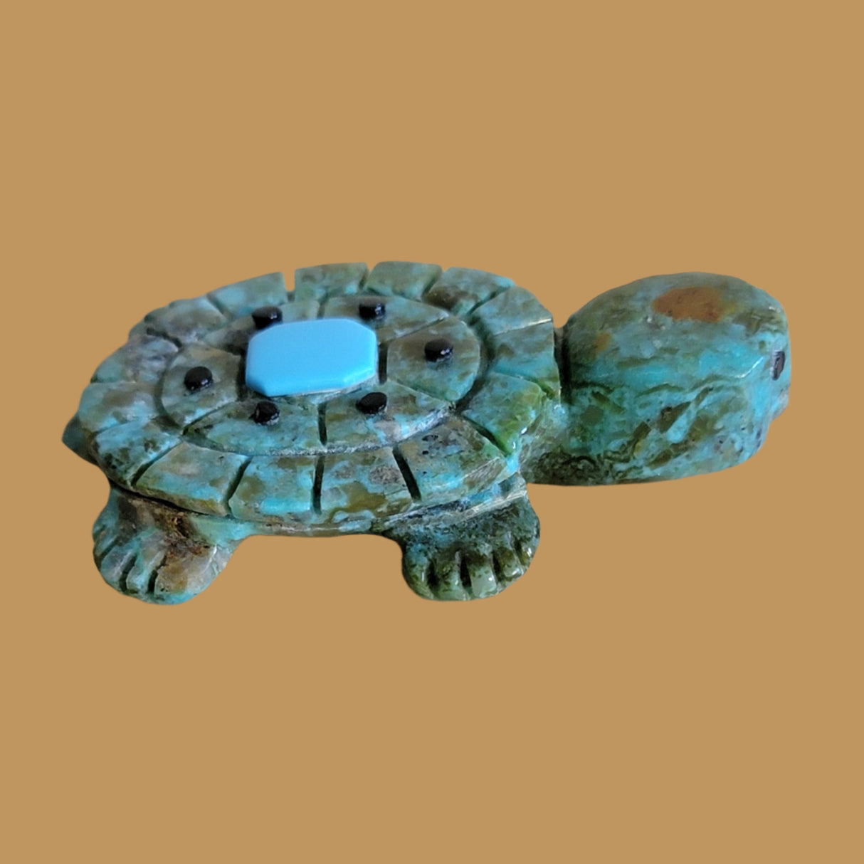Chrysocolla Turtle w/Turquose Center Zuni Fetish