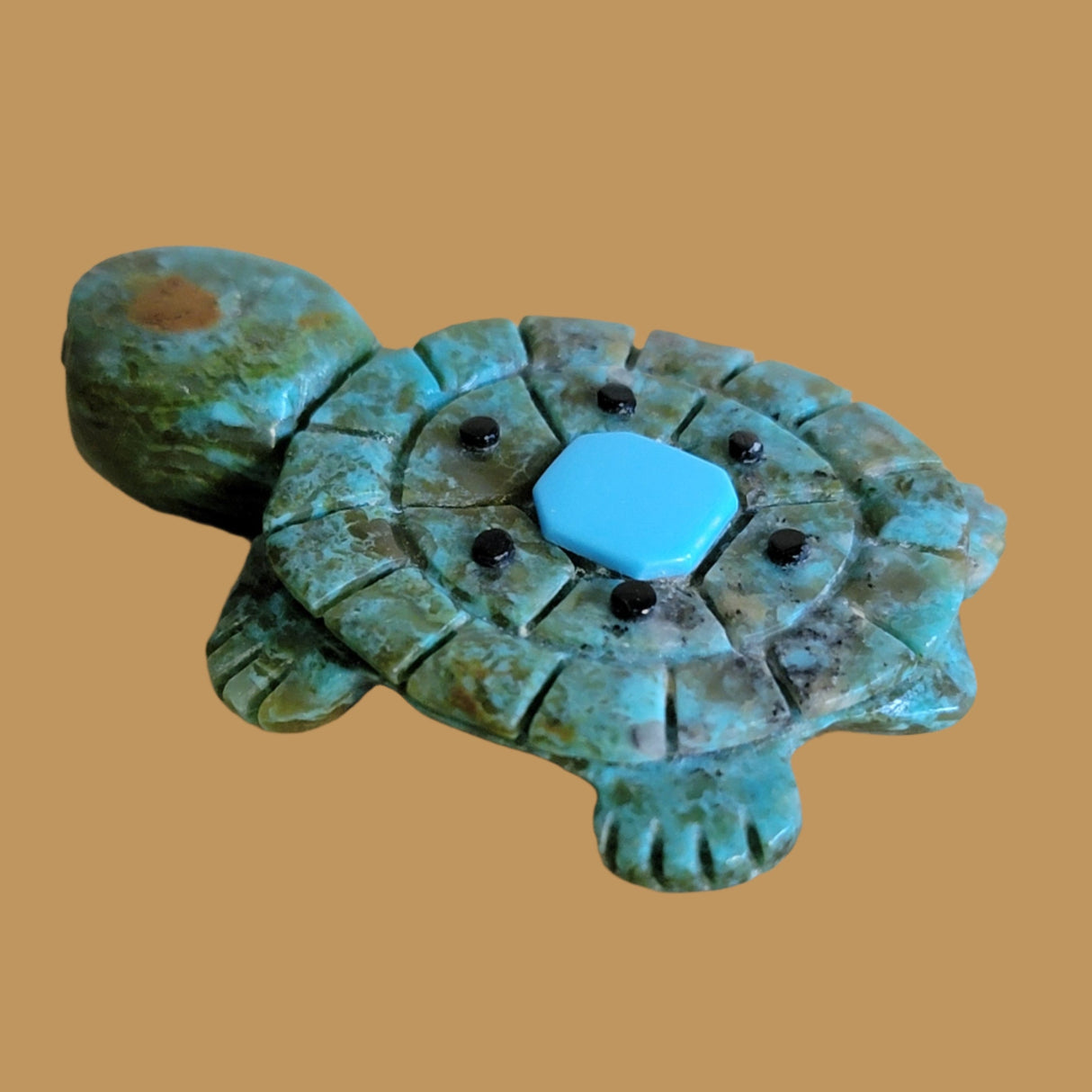Chrysocolla Turtle w/Turquose Center Zuni Fetish