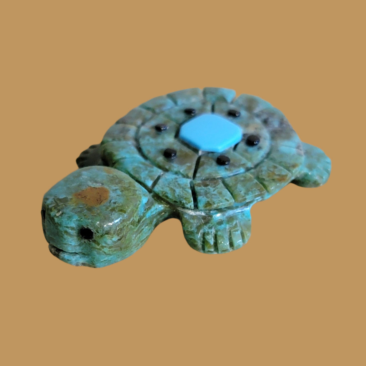 Chrysocolla Turtle w/Turquose Center Zuni Fetish