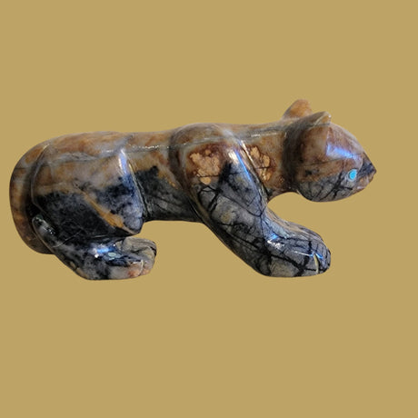 Highly Polished Picasso Mountain Lion Zuni Fetish
