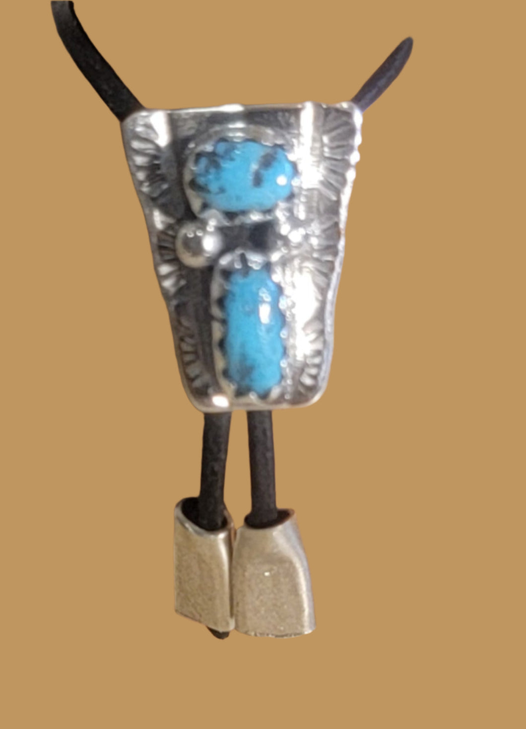 Darling Dolomite Bear w/Fancy Sterling Silver and Turquoise Bolo Tie Zuni Fetish