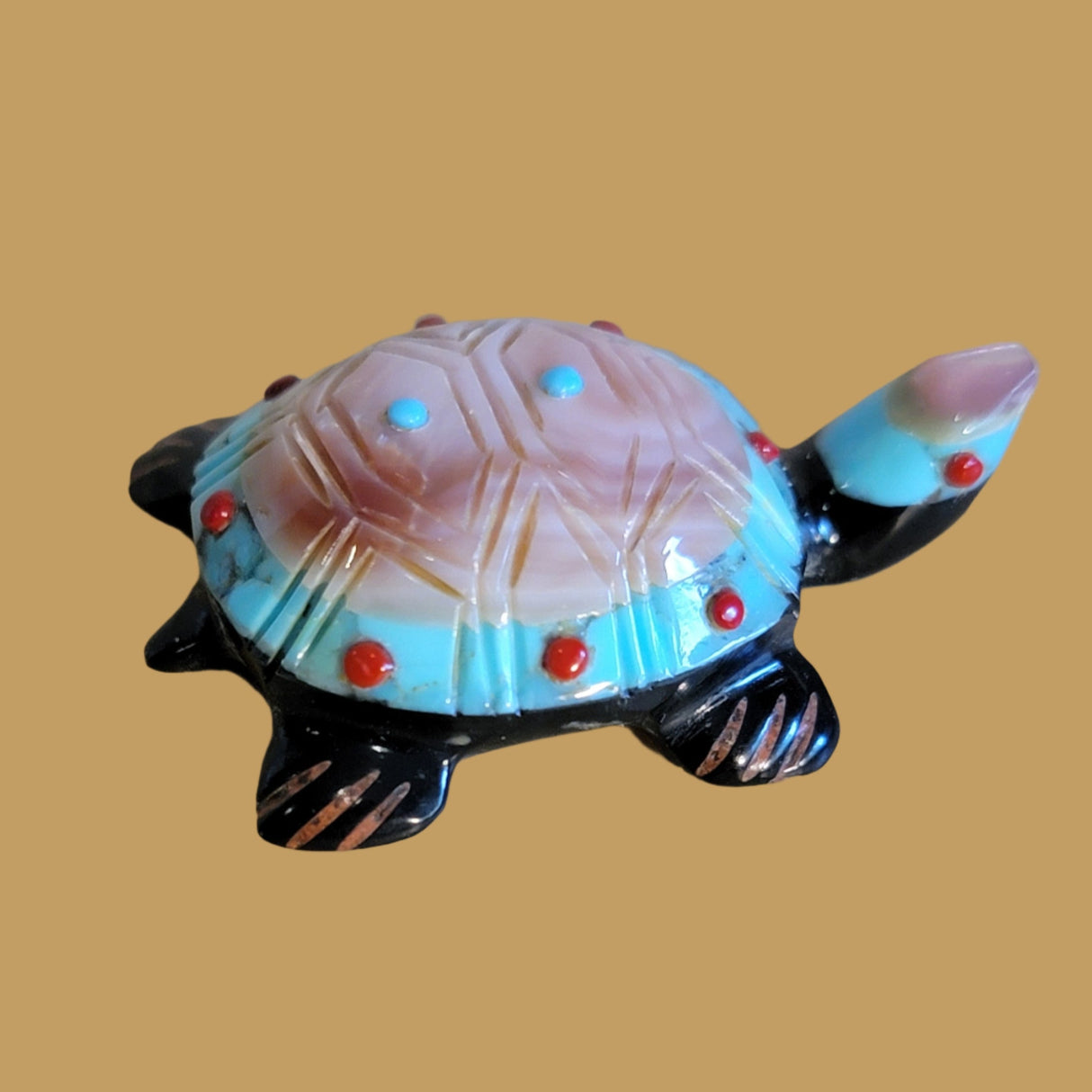 Beautiful Stone and Shell Layered Turtle Zuni Fetish