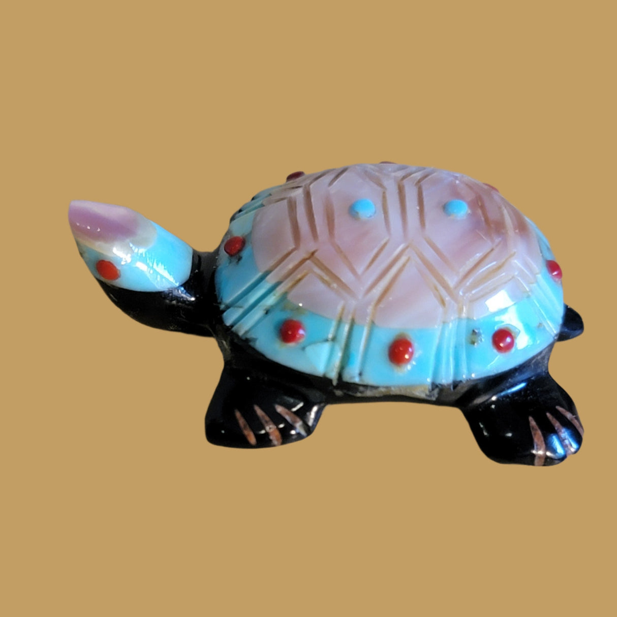 Beautiful Stone and Shell Layered Turtle Zuni Fetish