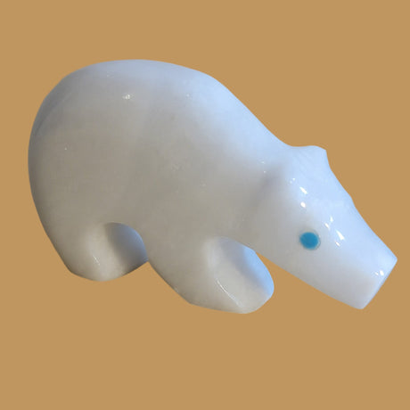 Powerful White Alabaster Bear w/Fancy Heartline Zuni Fetish