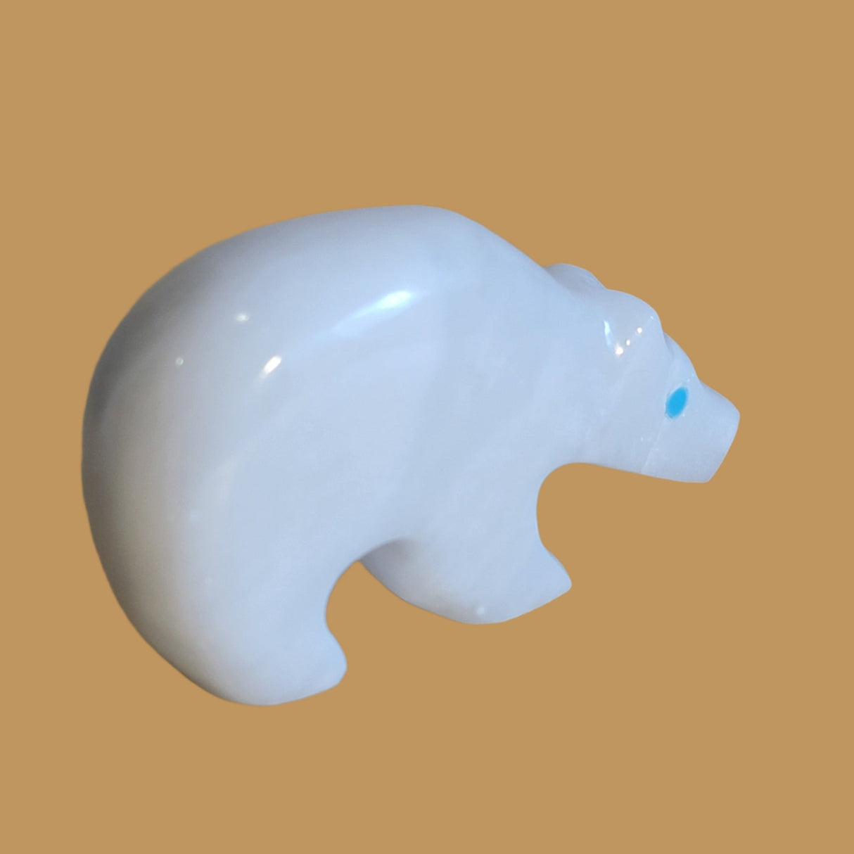 Powerful White Alabaster Bear w/Fancy Heartline Zuni Fetish