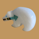 Powerful White Alabaster Bear w/Fancy Heartline Zuni Fetish
