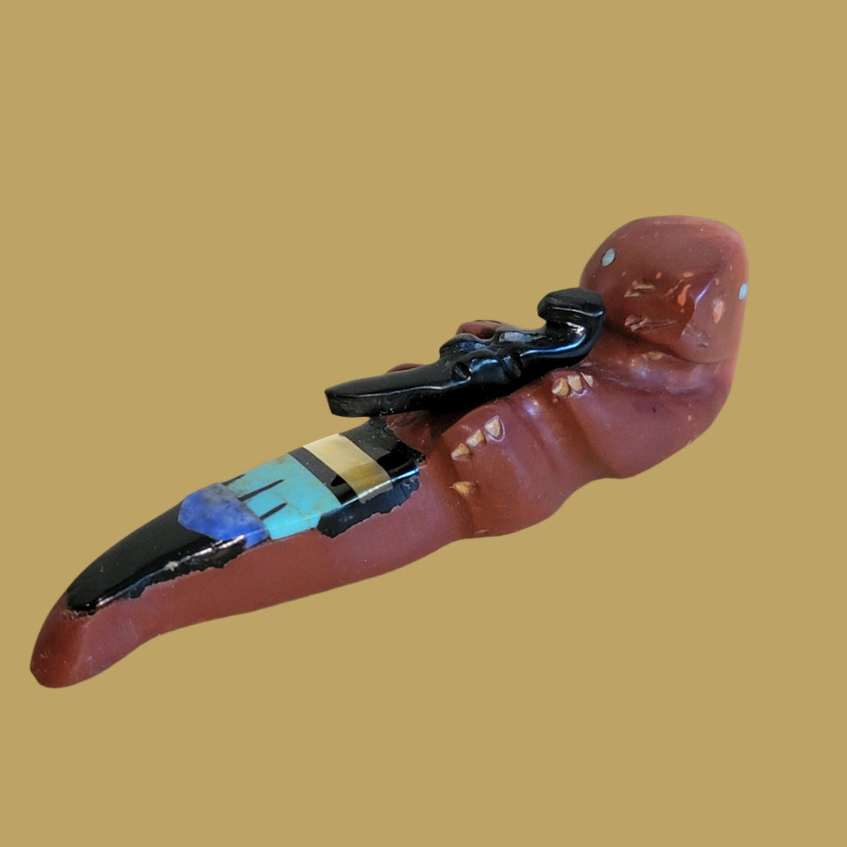 Inlaid Pipestone Otter w/Baby Zuni Fetish