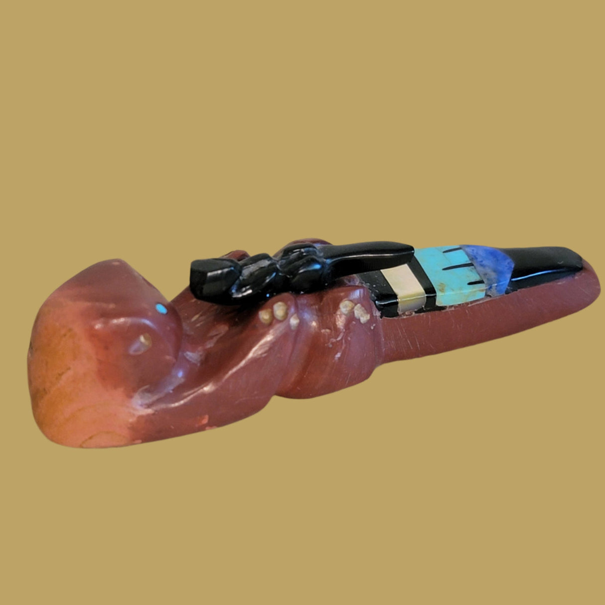 Inlaid Pipestone Otter w/Baby Zuni Fetish