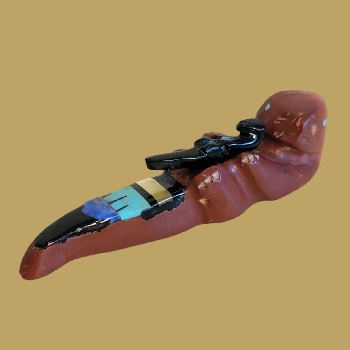 Inlaid Pipestone Otter w/Baby Zuni Fetish