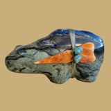 Mountain Lion w/Awesome Azurite Tail and Colorful Side Pack Zuni Fetish