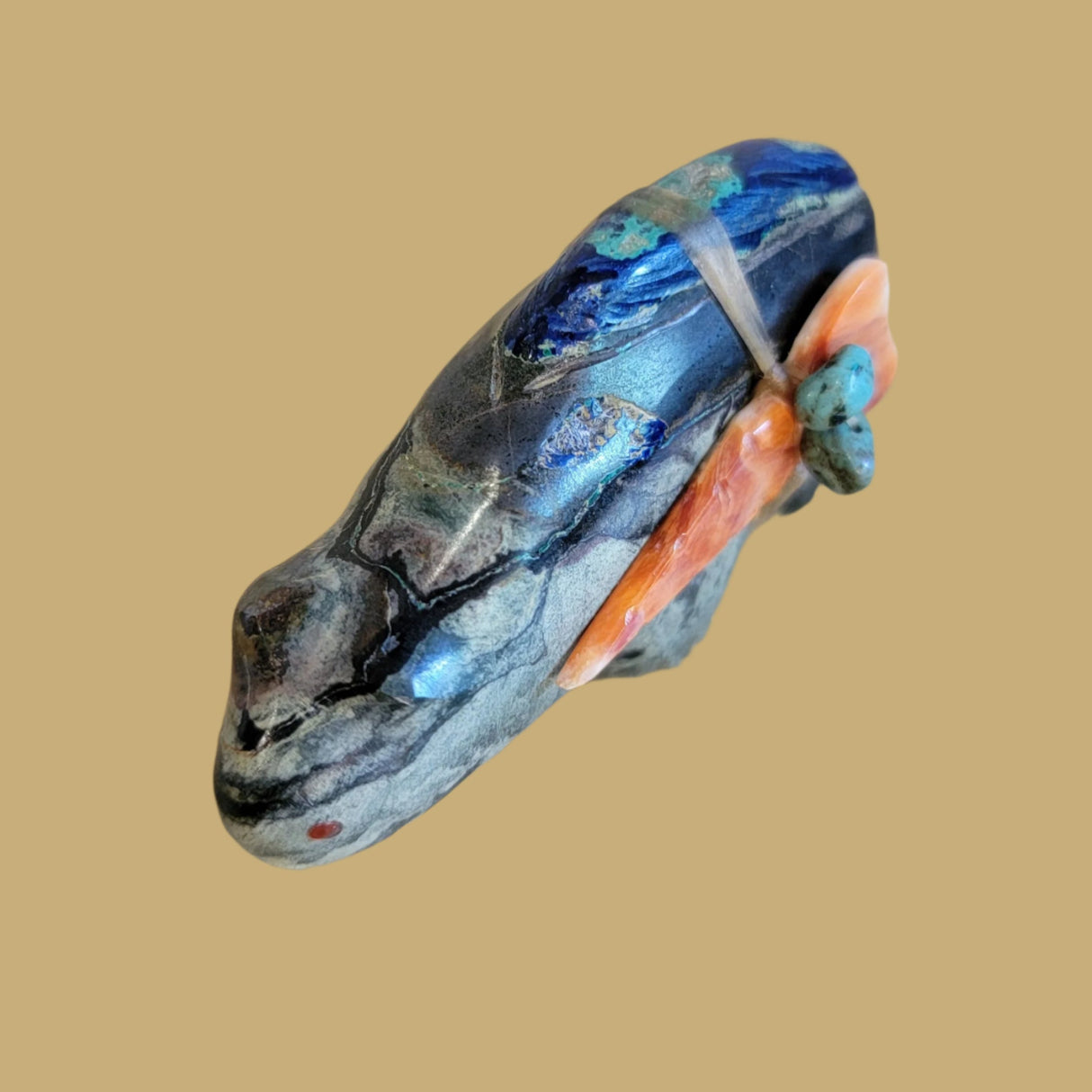 Mountain Lion w/Awesome Azurite Tail and Colorful Side Pack Zuni Fetish