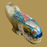 Mosaic Inlay Bear w/ Inlaid Fish Design Zuni Fetish