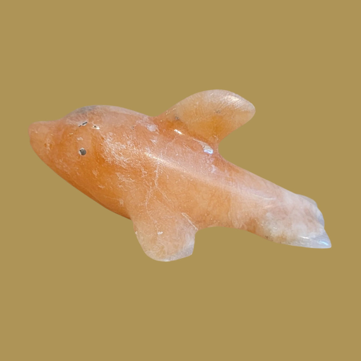 Orange Alabaster Dolphin w/ Silver Eyes Zuni Fetish