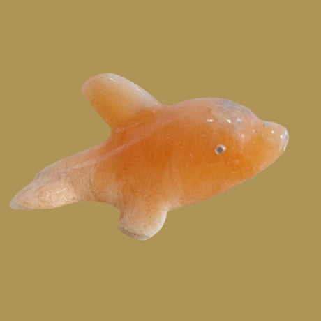 Orange Alabaster Dolphin w/ Silver Eyes Zuni Fetish